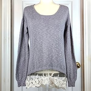 Gray Women's Sweater with Lace Hem